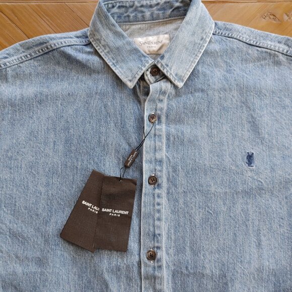 YSL Saint Laurent Cassandre Overshirt Trouville Beach Blue Denim size M (New) - Picture 5 of 15